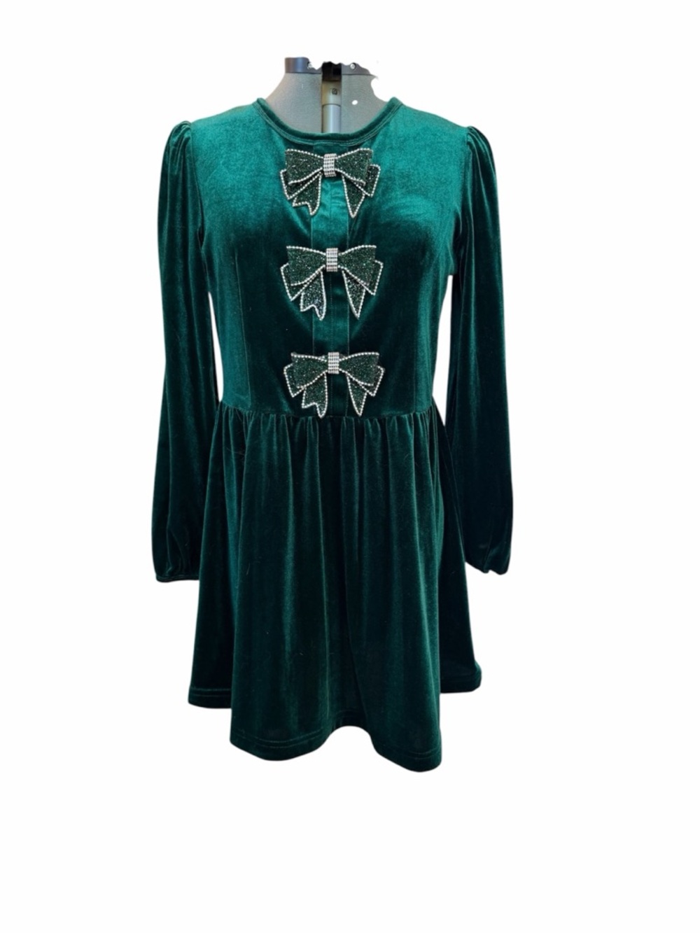 SSYS Emerald Green Velvet Dress with Bow Accents size small